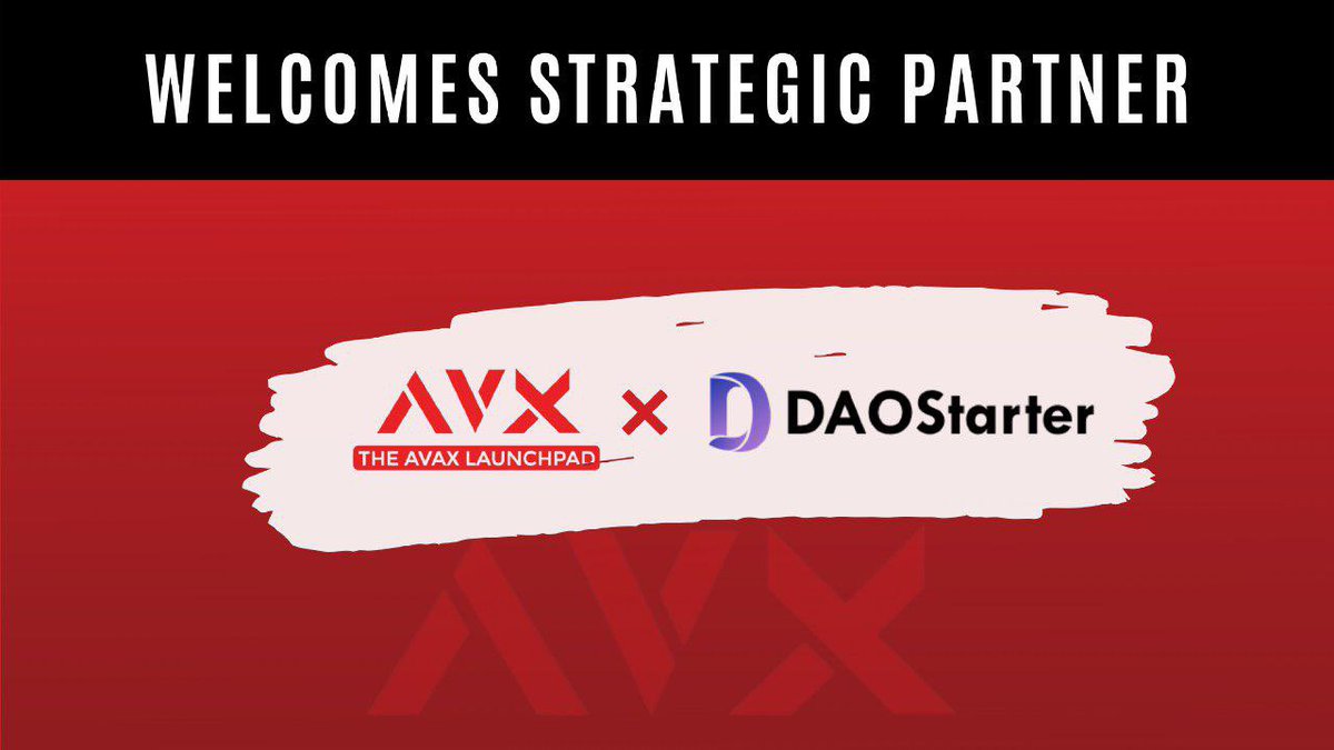 🎗 New Strategic Partner 🎗

We would like to welcome aboard our new Strategic Partner <a href="/DaoStarter/">DaoStarter</a>.

They helped us in raising funds for $AVX and moving forward 🔼 this partnership will move even further to launch more projects and assist mutually .