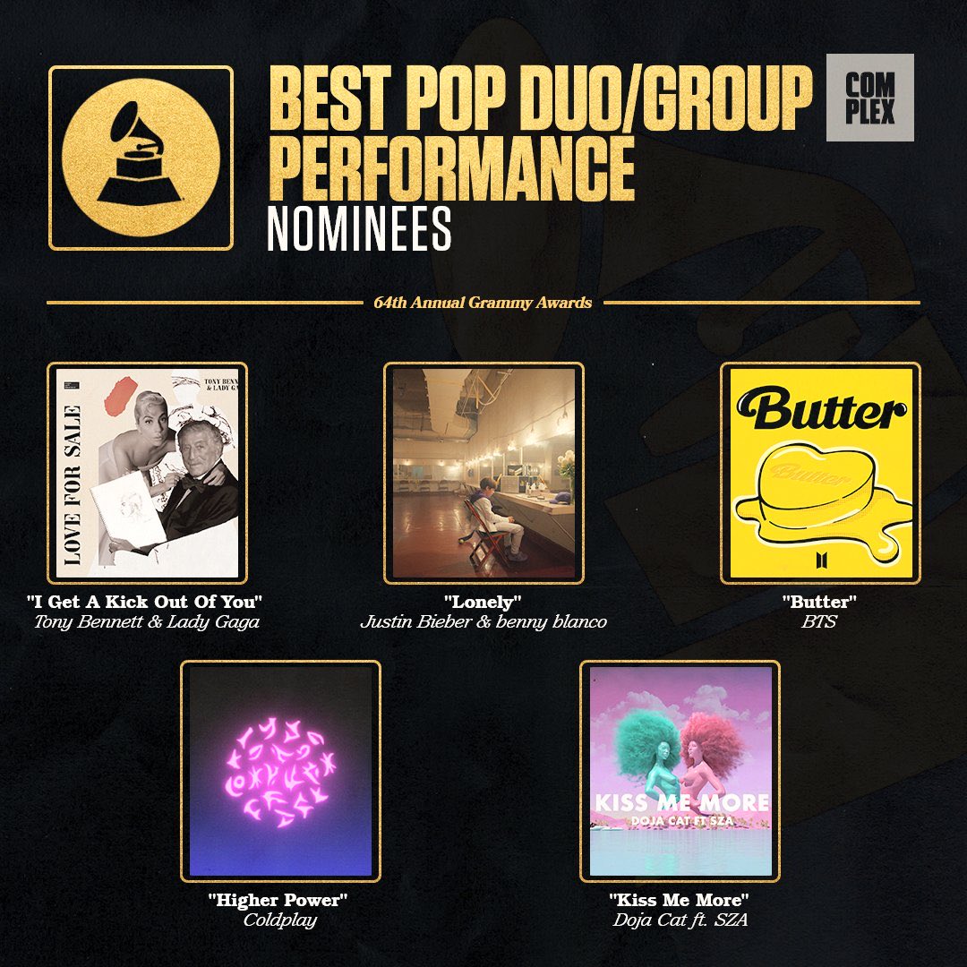 BTSBolivia_'s tweet photo. [INFO]📰

¡BTS ha sido nominado en la categoría 'Best Pop Duo/Group Performance' con 'Butter' en los Grammy 2022!

©charts_k | @BTS_twt #BTSARMY https://t.co/8vMBnGUdum