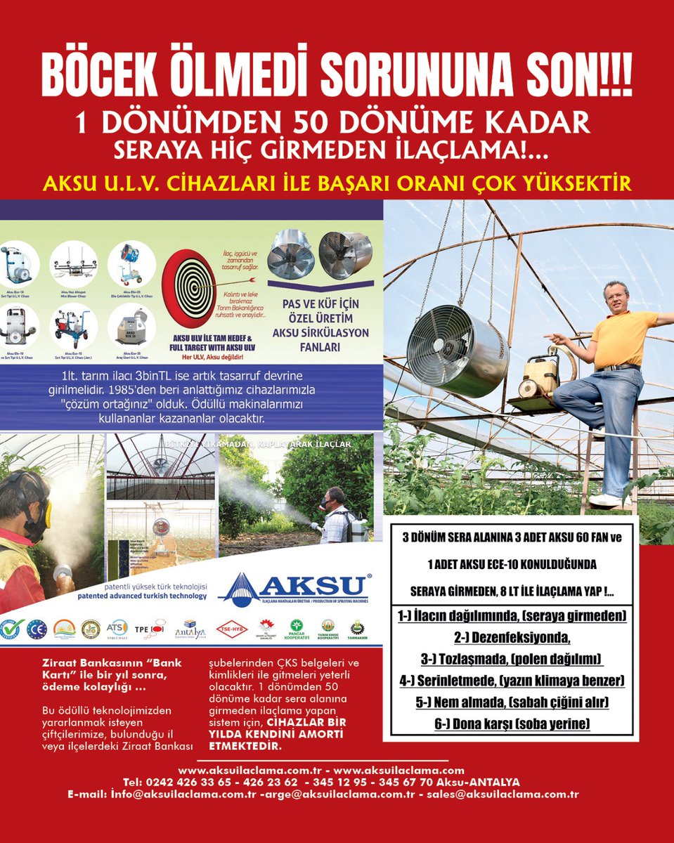 CokunAksu1's tweet photo. 24-27 Kasım da düzenlenen Growtech Tarım fuarı çıkışından sonra veya önce, Aksu’ daki showroom ofisimize, ürünlerimizle ilgilenen tüm çiftçilerimizi bekleriz. 1 dönümden 50 dönüme kadar ve seraya hiç girmeden “en az ilaçla” ilaçlama nasıl yapılır…?
#Aksuilaclama  #growtechfair https://t.co/Ou6dZqzzYp