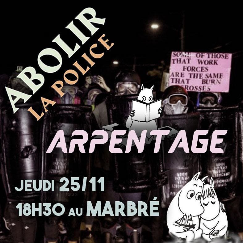 DefenseCoPB's tweet photo. ☂RDV JEUDI 18H30 AU MARBRÉ ☂
➡ ARPENTAGE DU LIVRE "ABOLIR LA POLICE " du collectif Matsuda https://t.co/SOXvfz6IM3
