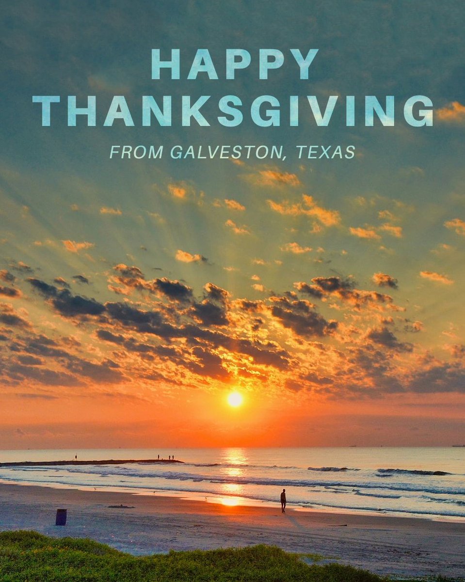 GalvestonIsland's tweet photo. On behalf of the entire team at Visit Galveston, we want to say Happy #Thanksgiving to you all! Thanks so much for your support of our efforts to bring you the beauty of our island each and every day. Have a Wonderful and Safe Thanksgiving!! 🙏💙🦃

#LoveGalveston https://t.co/v580ju8mOP