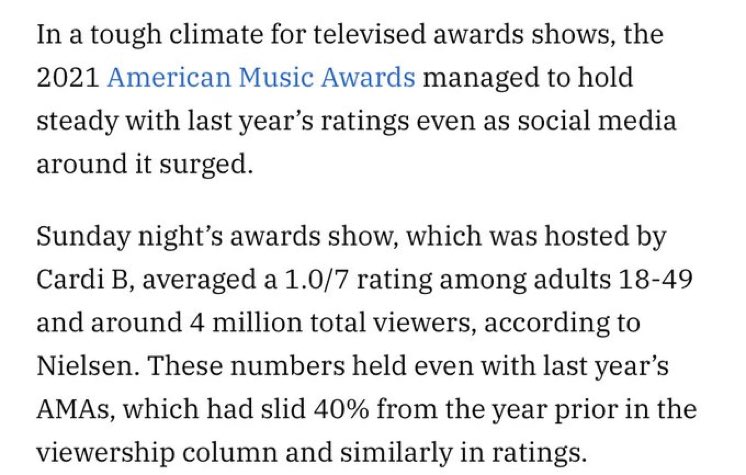 SchmegularOne's tweet photo. No ratings dips around here. 💅🏾 #CardiAMAs https://t.co/8kNiMmtVN4