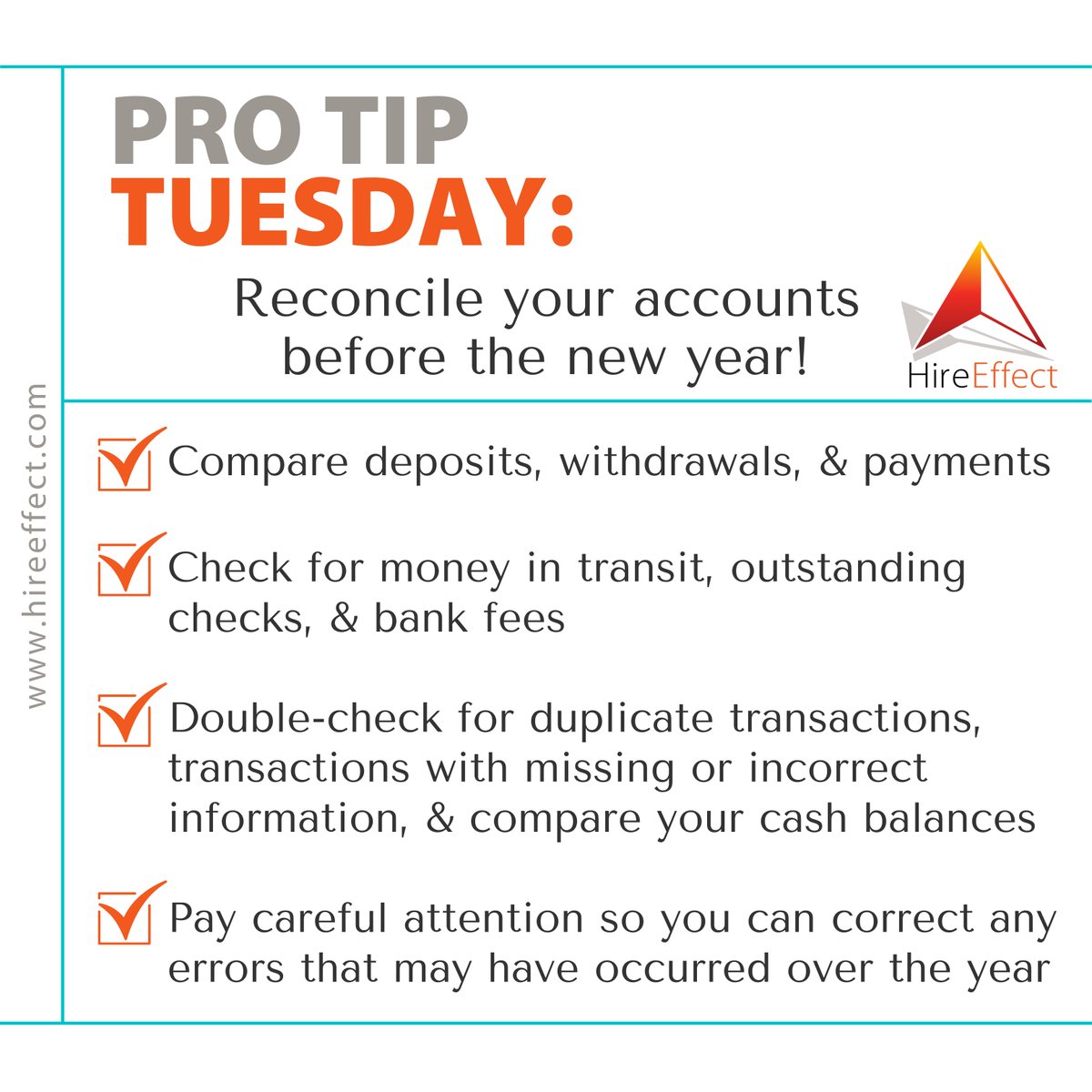 HireEffect's tweet image. It's Pro Tip Tuesday with HireEffect!

Are you still feeling a bit overwhelmed? We can help! 

Let #HireEffect be a part of your success in 2022. 

Contact us TODAY bit.ly/3jIohIG

#PeopleFirst #TechnologyForward #ProTipTuesday #ReconcileYourAccounts #Success2022