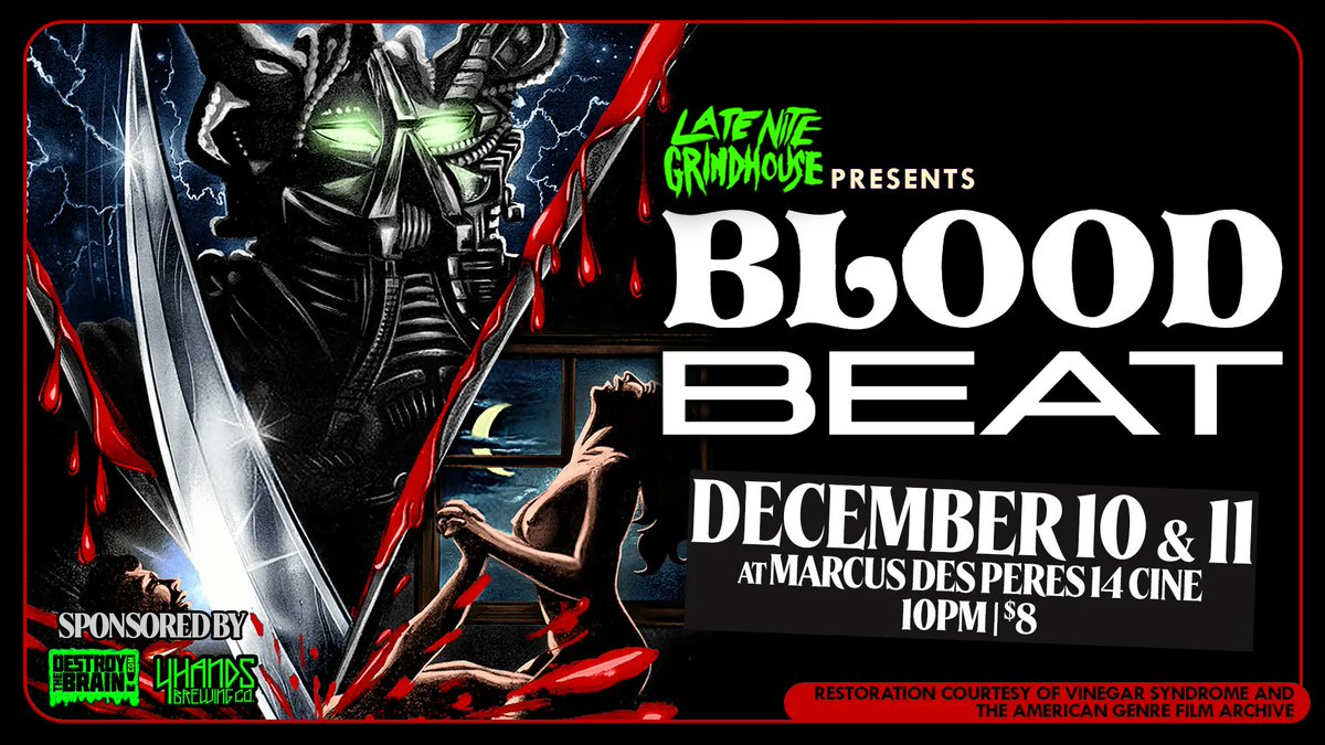 dtbhorror's tweet photo. Our Late Nite Grindhouse 2021 season comes to a close next month!! We're happy to unleash the mind-melter, BLOOD BEAT, upon St. Louis eyeballs! https://t.co/shLr9NH82q https://t.co/6St01b1QQA