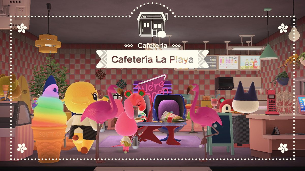 AcnhEsther's tweet photo. Que bonita me ha quedado la nueva cafetería La Playa en #Islaparaiso #AnimalCrossing #ACNH #NintendoSwitch https://t.co/w9nQjnTPjO