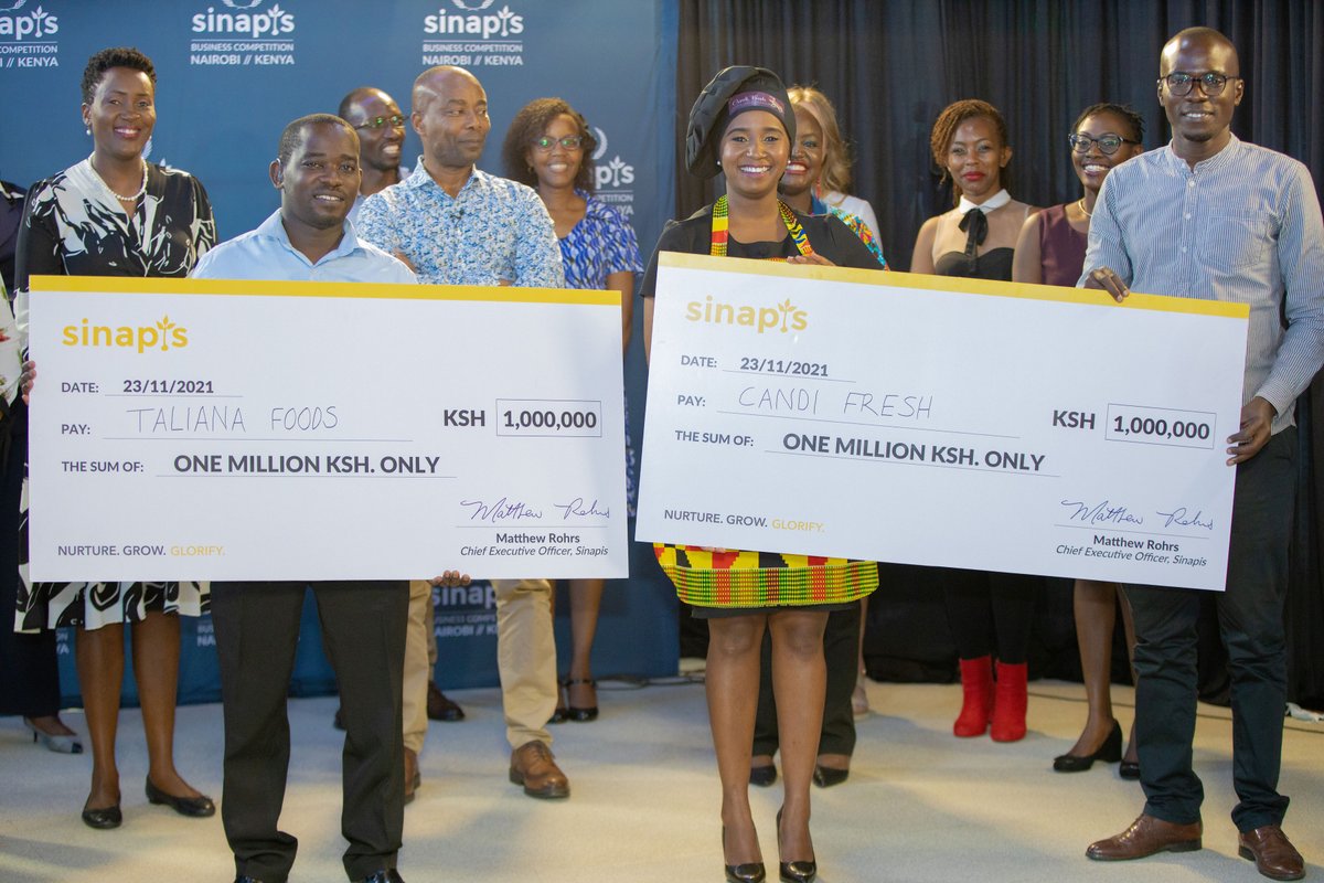 sinapisgroup's tweet photo. And the winners are…..

Candi Fresh Kenya and Taliana Foods!

The two businesses each walked away with a grant prize of Ksh. 1,000,000 each.

#sinapisalumni #sinapisbc https://t.co/sunjjRqUfk