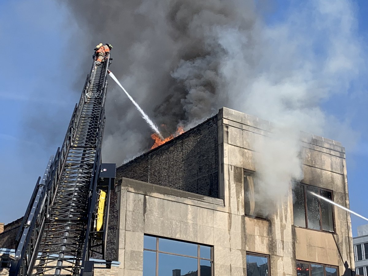 The building that houses the popular Delia’s Kitchen in downtown Oak Park caught fire this morning.   No word yet on how it started. There is an apartment at the top of the building that the firefighters have been spraying with water.