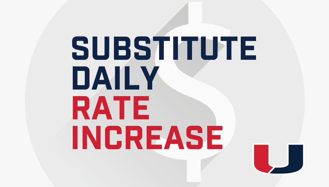 UrbandaleCSD's tweet photo. Our daily teacher substitute pay rate has increased to $165! Plus, once substitute teachers have subbed 50 days within a school year, they’ll receive a loyalty bonus rate of $185. There has never been a better time to #choosetheU! https://t.co/mZxkkj6250 https://t.co/BucHvZ9ZBI