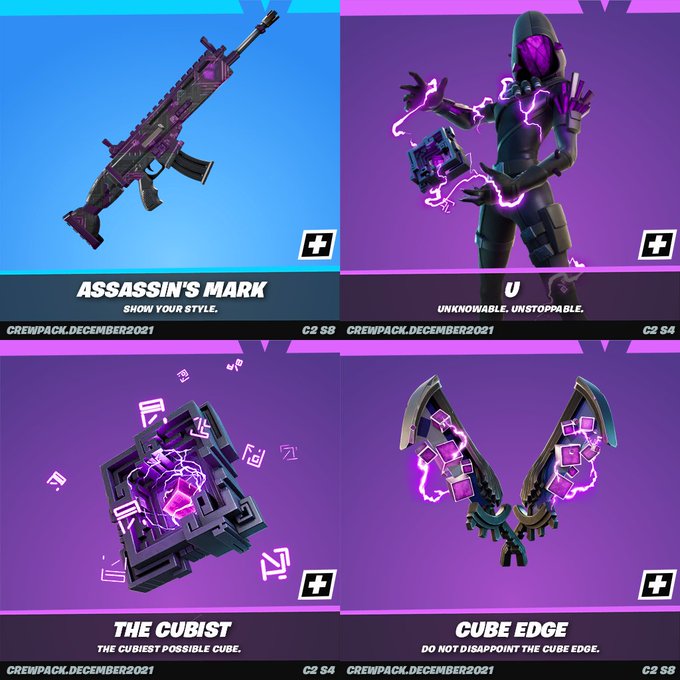 Fortnite December Crew Pack How to get the Cube Assassin skin, back