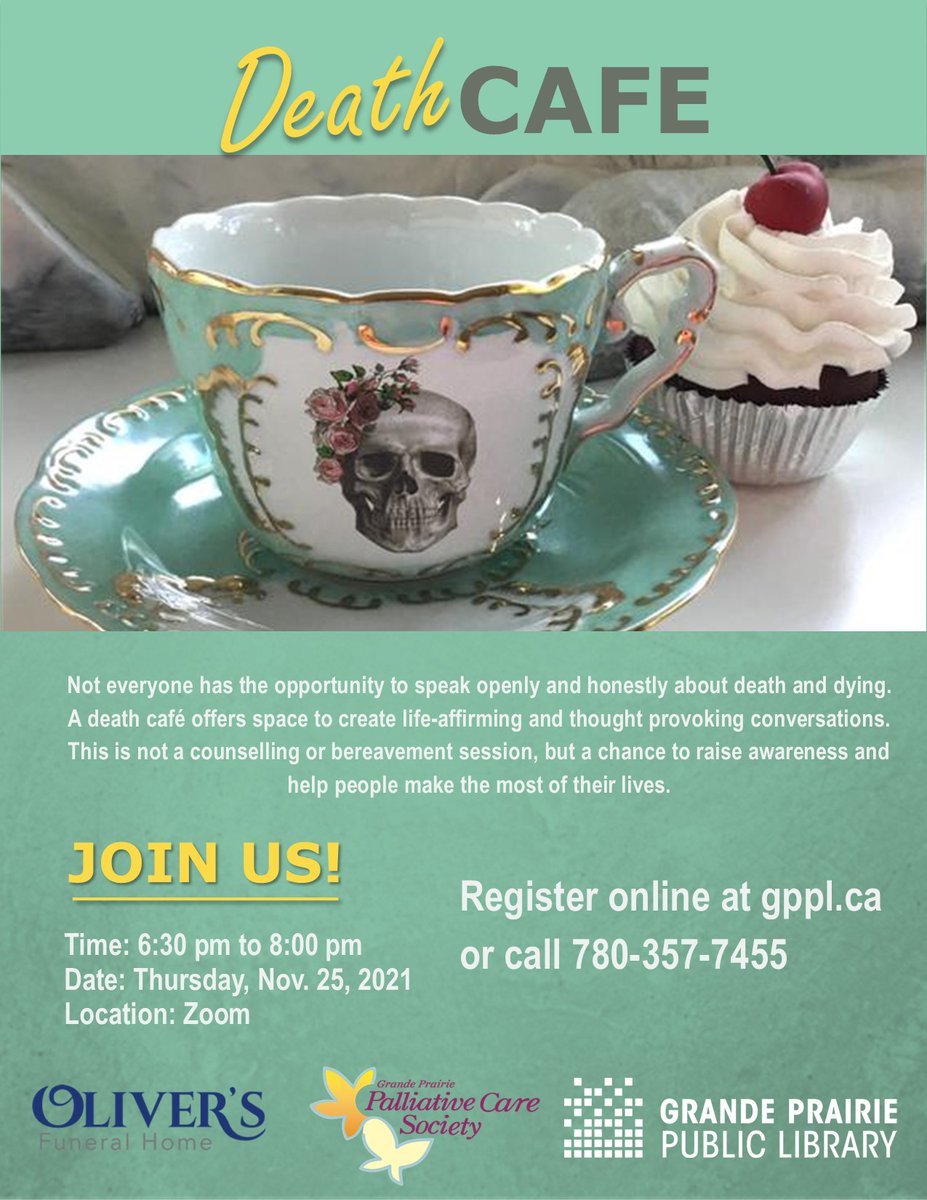 gp_palliative's tweet photo. Join us for the monthly Death Café this Wednesday November 25th at 6:30!

Register at: https://t.co/SkSVKhmdKp

Hope to see you there! https://t.co/F1tIpmxpxE
