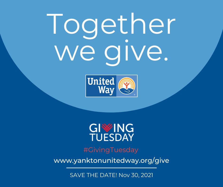 UWYankton's tweet photo. Save the Date! #GivingTuesday is November 30th. A great opportunity to give back to the greater Yankton community! #TogetherWeGive #LiveUnited
https://t.co/CcX25Ddtyj https://t.co/bAUMmp6DBI