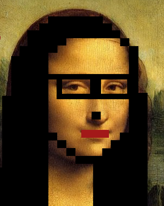 AssetKeen's tweet photo. #CryptoMonas's "pixels" are often not square. I tried using perfect squares for pixels, but doing so distorted the proportions of Mona Lisa's face. With perfect pixels, CryptoMona ended up having too narrow of a face and its mouth would be too low or too high. https://t.co/9pSak92QIv