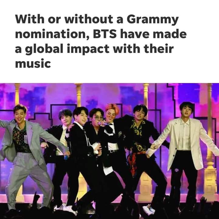 lizaforknj's tweet photo. "Con o sin una nominación al Grammy, BTS ha tenido impacto a nivel global con su música".
#BTS #BANGTAN @BTS_twt #BTSARMY https://t.co/rCzybfqEaB