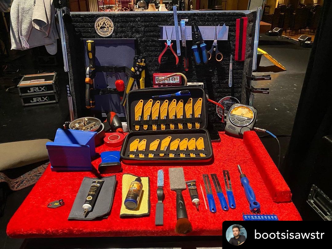 Repost • <a href="/bootsisawstr/">Boots</a> Massive thanks to @musicnomadcare for allowing me to keep the @neckdeepuk guitars in tip top shape this tour! Very stoked to get my hands on all these new goodies especially the diamond nut files 😍 #musicnomad #neckdeep #guitartech #whatsonyourbench