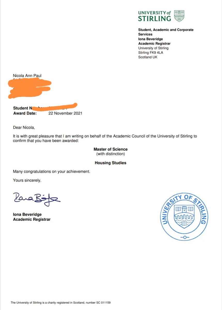 NicPaul29's tweet photo. Received confirmation of my Msc award today 🎉🎓
A big thank you to all those who participated in my research. Also really grateful to tutors at @HousingStirUni for supporting me through last 3 years and my tutor @kim_mckee for guidance and support throughout my Msc 😊 https://t.co/MdyVVLqW5X