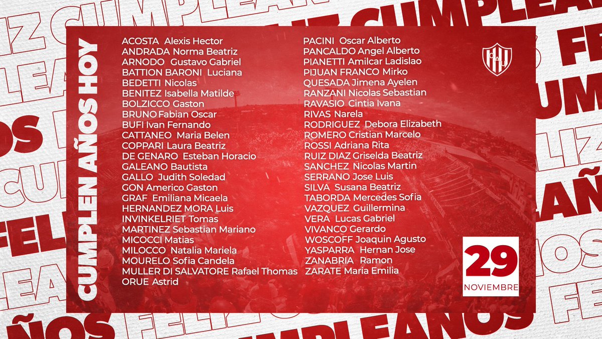 clubaunion's tweet photo. 🎂 Unión saluda a sus socios y socias que cumplen años hoy.
¡Felicidades! 🔴⚪ 
#SociosTatengues #SociasTatengues #CumpleañosTatengues https://t.co/R6Y0YOgqhb