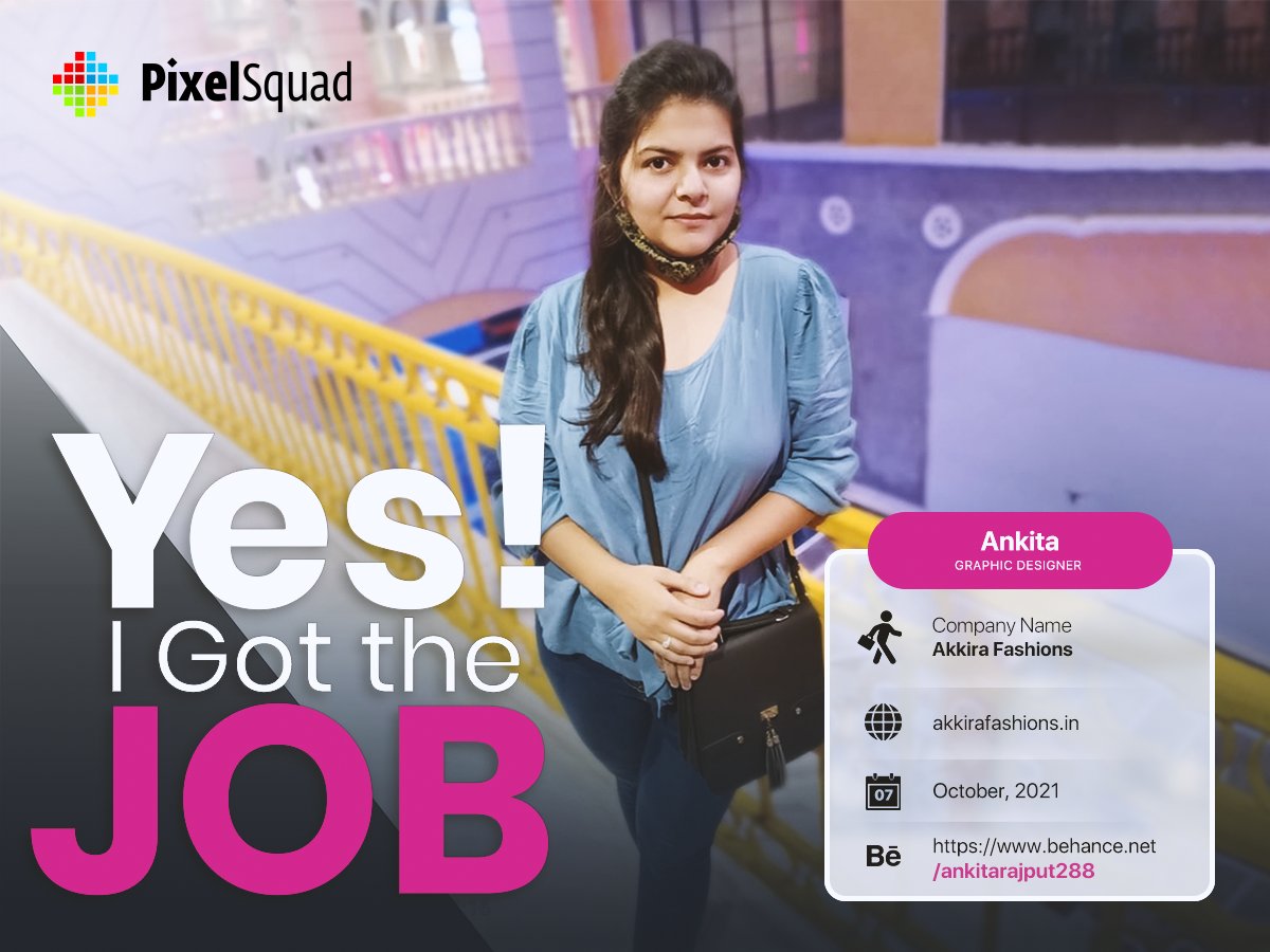 Pixelsquad77's tweet photo. Congratulations!! Ankita on your well-deserved success.

Ankita's Portfolio: https://t.co/Ihp1dR4HSm

#PixelSquad #WebDesign #GraphicDesign #Art #SociaMedia #UI #UX #video #animation #Jobs #Hiring #vicancy https://t.co/oVfHgxOG5k