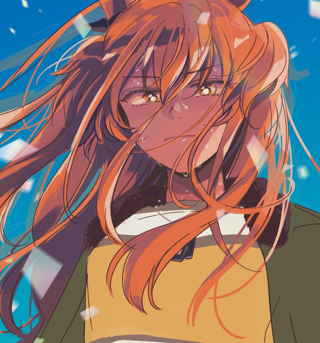 mayano top gun (umamusume) 1girl solo animal ears horse ears long hair orange hair jacket  illustration images