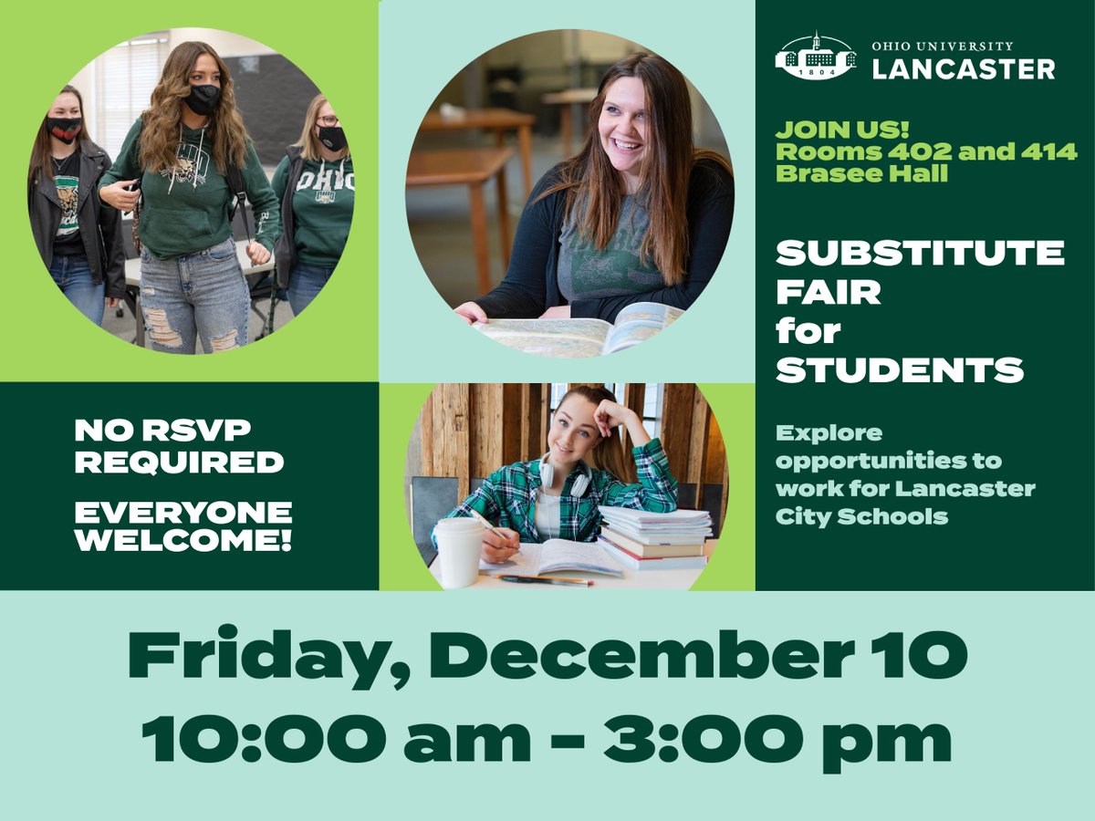 ohiou_lancaster's tweet photo. This open house is open to all #OHIOlancaster students and community members seeking employment opportunities as a substitute in Lancaster City Schools.

More information:
https://t.co/KdlTZWSIVG https://t.co/82ptxjxdeZ
