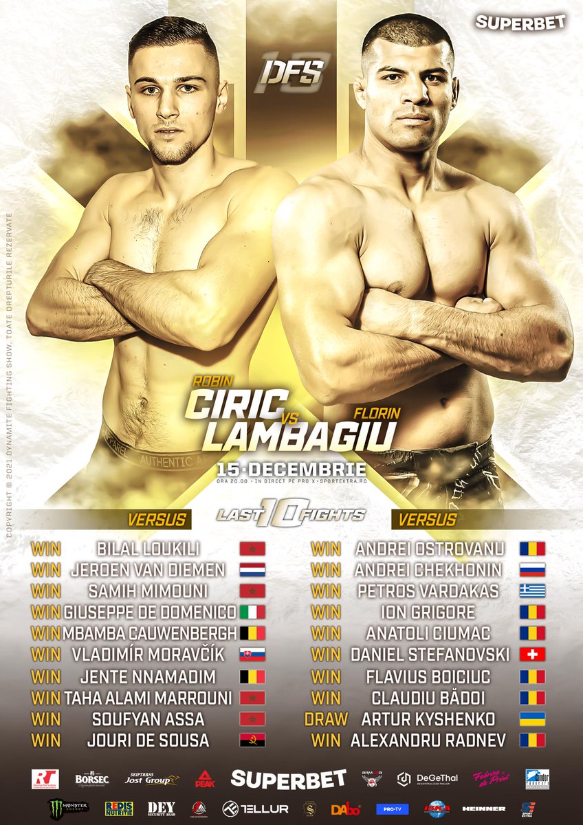 kickboxing_ro's tweet photo. Who continues the 10-FIGHT UNBEATEN RUN? 🏆 Don’t miss one of the BIGGEST fight cards in Dynamite Fighting Show history on 15 December, as 🇷🇴 Florin "Rambo" Lambagiu v 🇳🇱 Robin Ciric COLOSSAL matchup takes center stage! 🤯 #DFS13 #NightofChampions #welterweight #ProX #SportExtra https://t.co/Ygvy5V4ewp