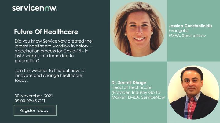 jsavaiano's tweet photo. Join us on 11/30 to learn how ServiceNow is helping companies innovate &amp; change healthcare. You'll hear use cases and real-life examples of how healthcare orgs are changing the odds by connecting silos &amp; transforming the patient experience. Register here: https://t.co/aht7mPPfgy https://t.co/W1f98tkpau