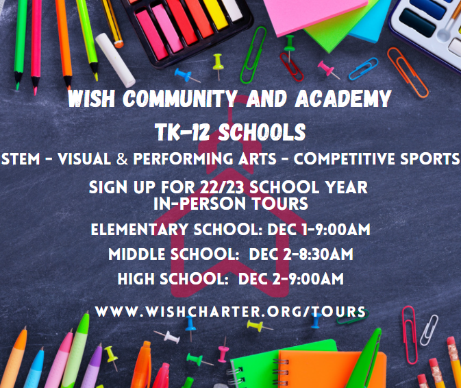 WISHCHARTER's tweet photo. TK-12 in-person tours for the first week of December. Sign-up now to learn more about STEM, Competitive Sports, Visual and performing arts and so much more. 
https://t.co/8f2pQ5SACC https://t.co/fdb8z4KxhM
