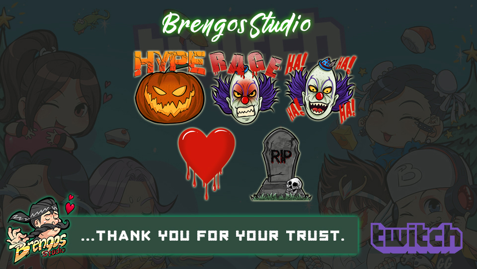 YAY all my Emotes got approved today! Special thanks to the talented artist <a href="/BrengosStudio/">Brengos Studio</a> for creating these amazing emotes! Here a link to their Fiverr page fiverr.com/brengosstudio. Subscribe to my twitch channel to use these stiller emotes yourself twitch.tv/virgoshorror26