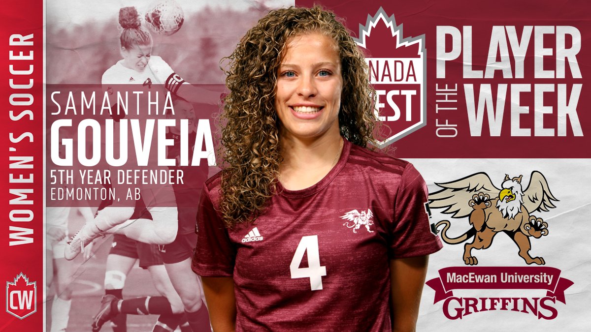 CanadaWest's tweet photo. ⚽ Women's Soccer Player of the Week

Samantha Gouveia (@MacEwanGriffins)
5th Year Defender

👉 https://t.co/62LGXbHzZY https://t.co/3BjPUQtBfh