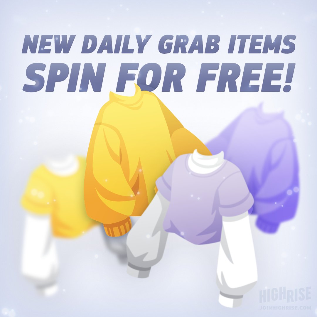 HighriseApp's tweet photo. We've added a BRAND NEW set of items to the daily grab! Check out the item shop to spin them FOR FREE! 🥳🎊
#HighriseApp #HighriseMetaverse #DailyGrab https://t.co/VU4TR64rvz