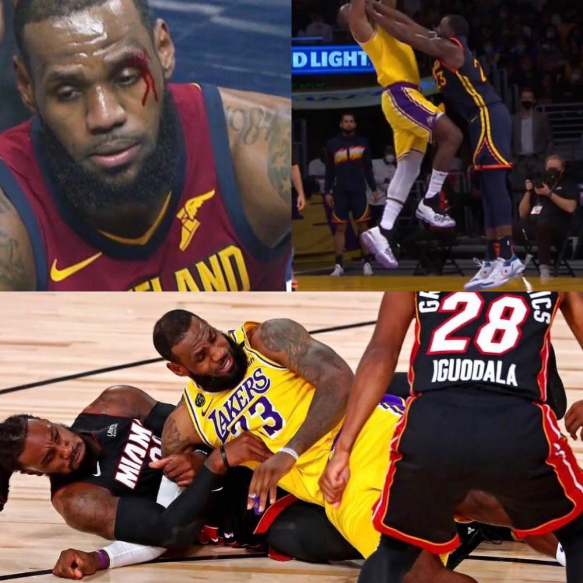 NBAMemes's tweet image. But the media doesn’t make it a big deal when it’s LeBron on the receiving end 🧐