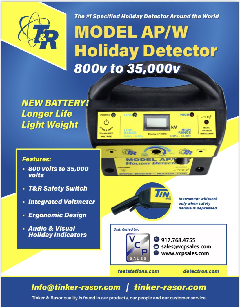 SalesVcp's tweet image. We detect some Holidays around here…Happy Thanksgiving all! 

Please keep Us in mind for all of your holiday detection needs, we are a distributor of Tinker &amp;amp; Rasor Holiday Detectors! 

#holidays #holidaydetection #pipelineintegrity #pipelineinspection #corrosionmanagement