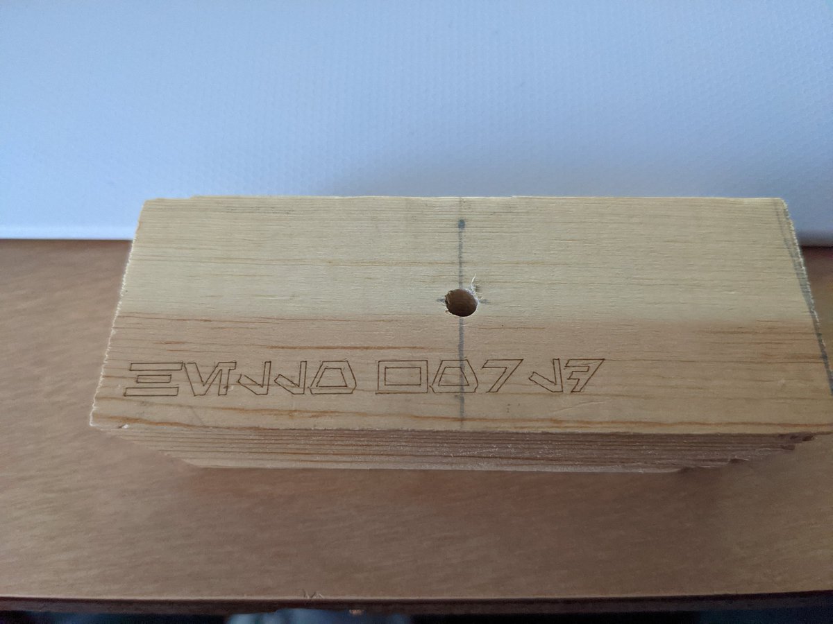 VectorRoll's tweet image. @OrturOfficial
1st test engraving w/ #Ortur #Aufero #Laser1.
Used a piece of scrap wood.
It says "Hello World" in @starwars Aurek-Besh Font. Basically Imperial #StarWars Font.
Definitely need my enclosure.🚭
Have design &amp;amp; filter system. Just need to cut material &amp;amp; assemble it.