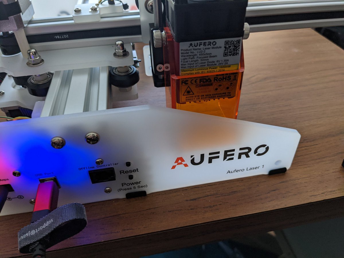 VectorRoll's tweet image. @OrturOfficial
1st test engraving w/ #Ortur #Aufero #Laser1.
Used a piece of scrap wood.
It says "Hello World" in @starwars Aurek-Besh Font. Basically Imperial #StarWars Font.
Definitely need my enclosure.🚭
Have design &amp;amp; filter system. Just need to cut material &amp;amp; assemble it.