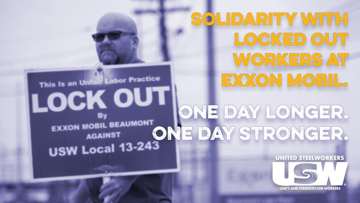 steelworkers's tweet photo. Our @USWLu13_243 members deserve to stay safe on the job, having skilled, experienced workers operating our facilities keeps our @CityOfBmt community safe as well! RT @ExxonMobilBTA to END the #ULPLockOut https://t.co/4Q1dh4qUYf