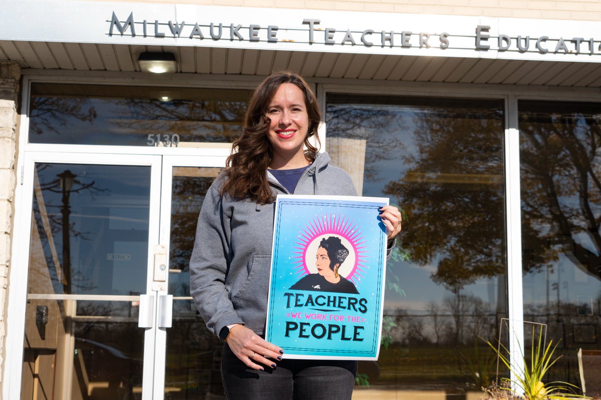 MTEA (@mteaunion) on Twitter photo Golda Meir HS/MS Paraprofessional and Golda Meir mother Amber Storm is now also a member of her union. New members also signed this week up at Escuela Fratney and Holmes!
Poster: "Teachers: We Work for the People" Design by artist <a href="/kalakaricrew/">Nisha K. Sethi</a> Golda Meir HS/MS Paraprofessional and Golda Meir mother Amber Storm is now also a member of her union. New members also signed this week up at Escuela Fratney and Holmes!
Poster: "Teachers: We Work for the People" Design by artist <a href="/kalakaricrew/">Nisha K. Sethi</a>