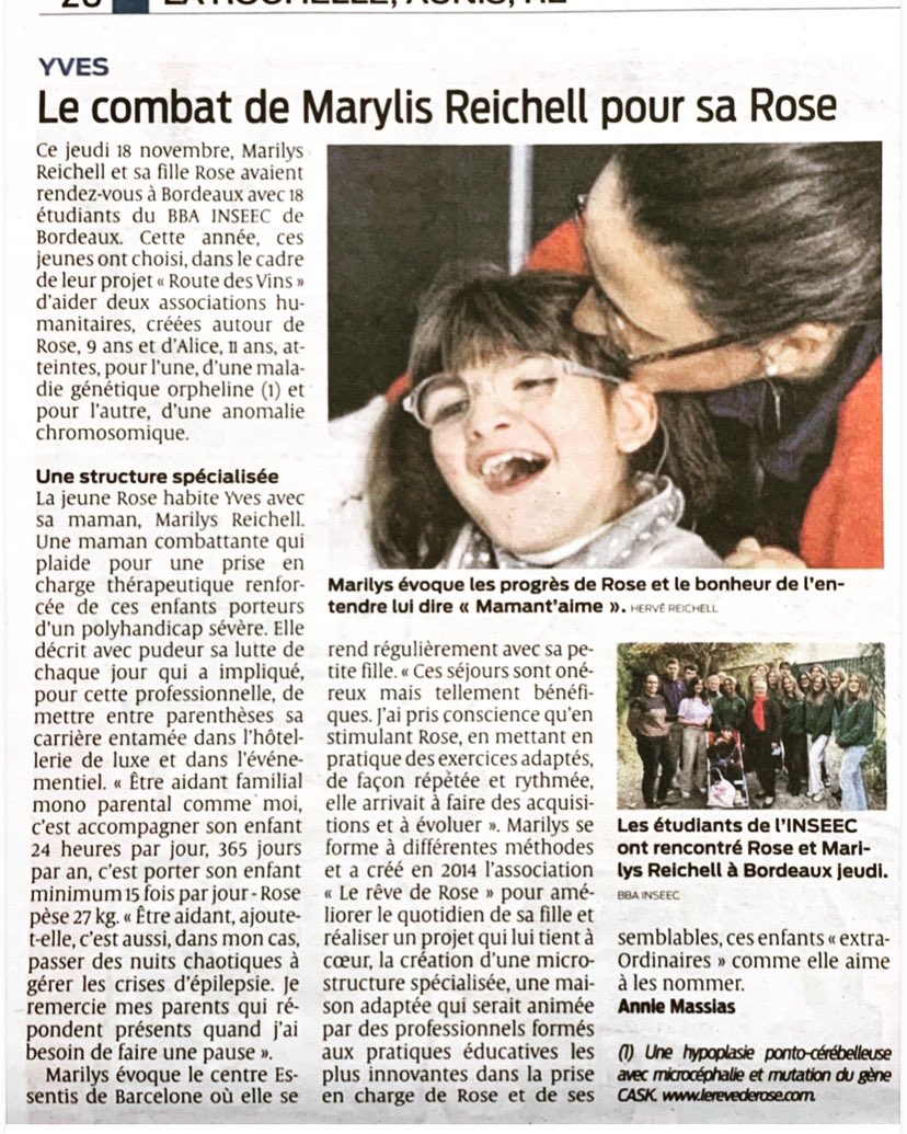 LeReveDeRose's tweet photo. Merci à Annie Massias pour ce très bel article paru dans @journalsudouest du 20/11/2021 

#handicap #sante #aidantfamilial #combat #polyhandicap #mecenat #fonddedotation #entrepreunariat #afp #chatelaillonplage #charentemaritime #nouvelleaquitaine #nerienlacher #lerevederose https://t.co/R4f7Y7JJ3u