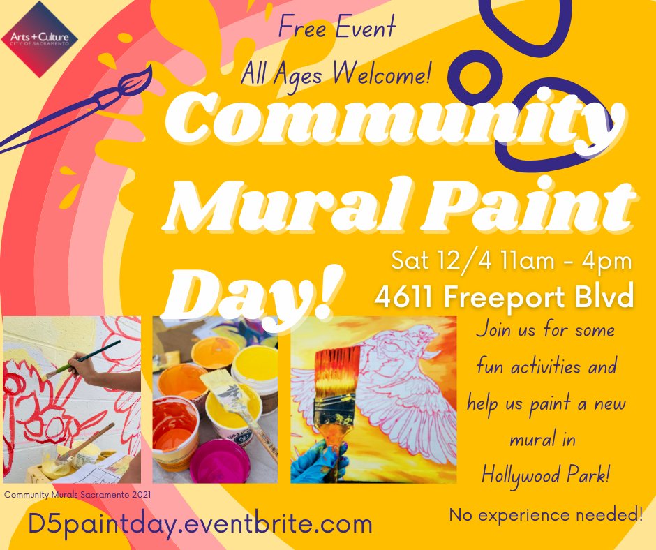 Another Community Mural Paint Day is coming up! Join us on Saturday, Dec 4 in Hollywood Park for some hands on fun! Register for this free event at d5paintday.eventbrite.com 🎨🖌️