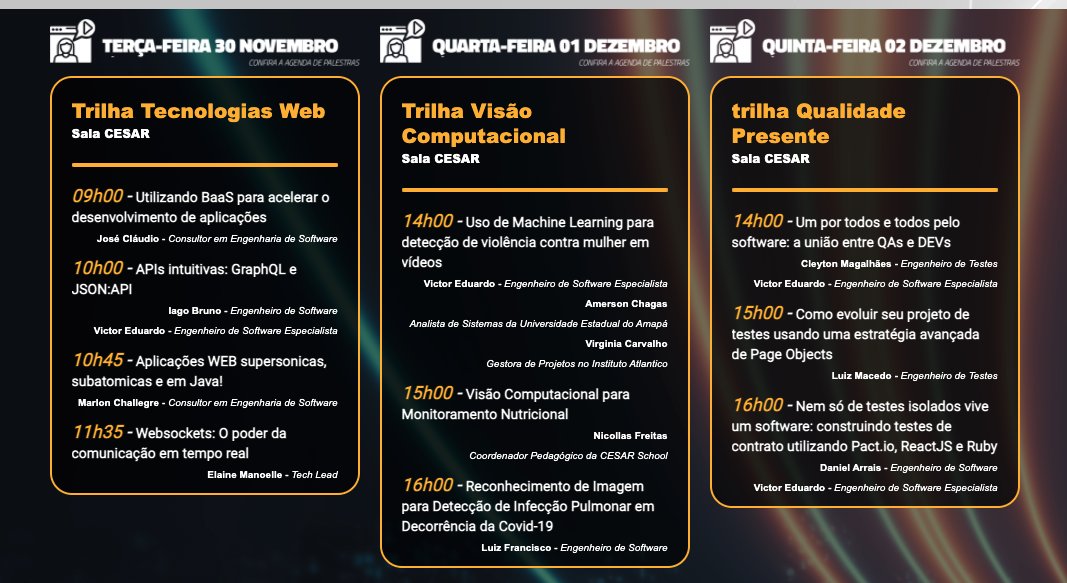 yara_tdc's tweet photo. Sabe quem vai ter uma trilha de Visão Computacional no #TheDevConf FUTURE Edition ?
A equipe do @inovacao_cesar!
Confira a programação e inscreva-se de graça!
https://t.co/pSGutjaBLx
Além disso ainda tem trilhas Web e Qualidade! #VemProTDC
O RT também é FREE!🤣 https://t.co/ijtoZFR1gZ