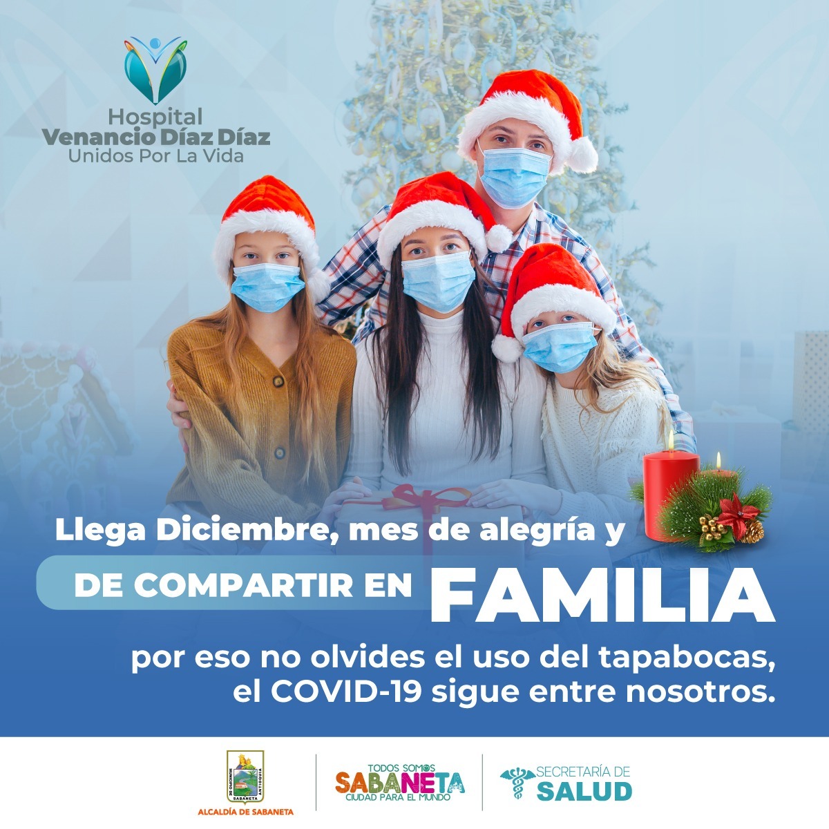 DiazHospital's tweet photo. Llega el mes más esperado por    todos. 🙌 Diciembre, mes de alegría y de compartir en familia. 👪 

No olvides que el Covid-19 sigue entre nosotros. 😷 Continúa con los protocolos de bioseguridad, para que el virus no te dañe esta Navidad.👈
.
.
#UnidosPoLaVida 💙 https://t.co/sQWMuGW92Y