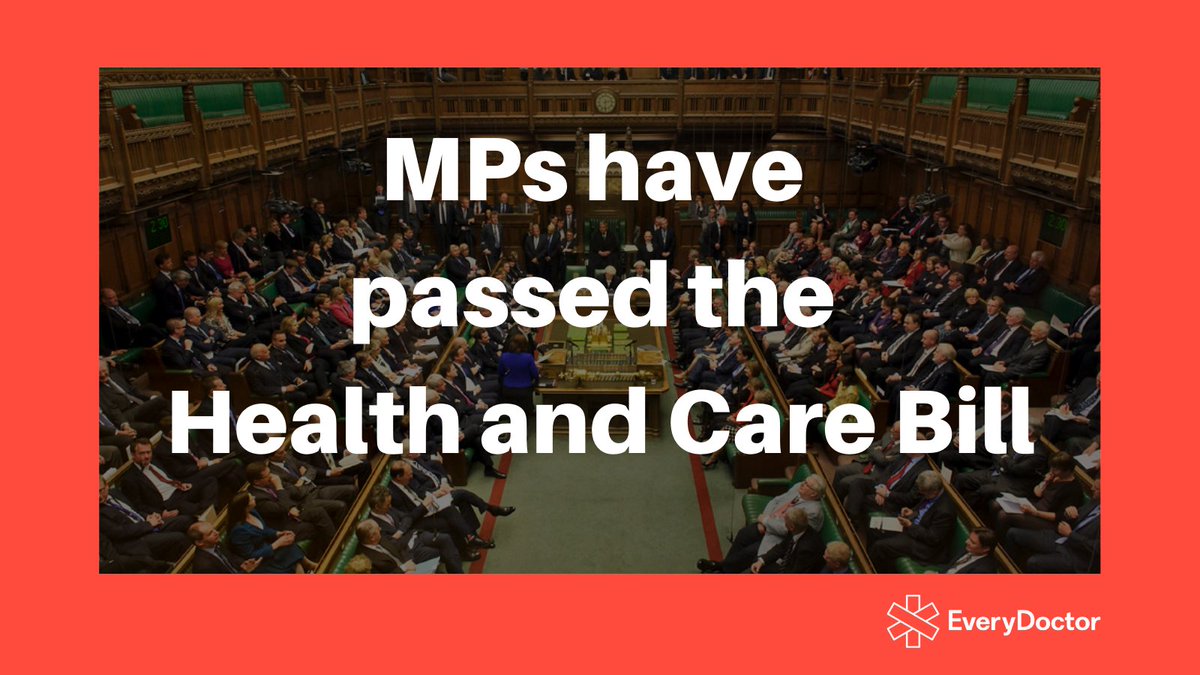 🚨By 294 to 244 votes, MPs have just passed the Health &amp; Care Bill 🚨

We are appalled but we're not giving up. Our fight to #ScrapNHSBill doesn't end here...

In fact our movement to halt + reverse NHS privatisation is just beginning, join us: bit.ly/Fund-ScrapNHSB…