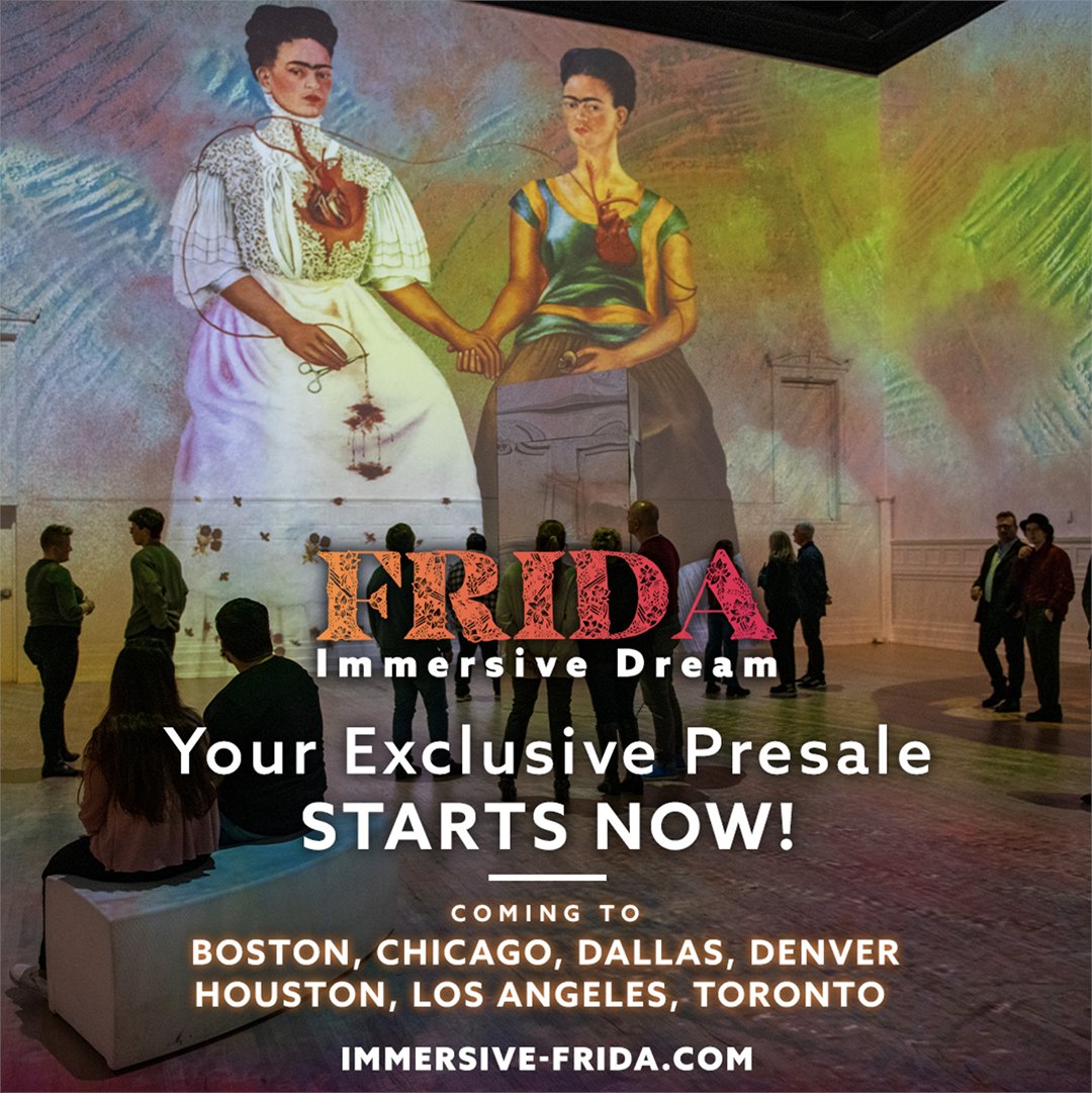 Explore the world through the eyes of the legendary Frida Kahlo 🌺
Presale is now available for Toronto, Chicago, Boston, Dallas, Houston, Denver and Los Angeles at linktr.ee/FridaImmersive. #FridaImmersiveDream #ImmersiveFrida #ImmersiveVanGogh #VanGogh #FridaKaho #DiegoRivera