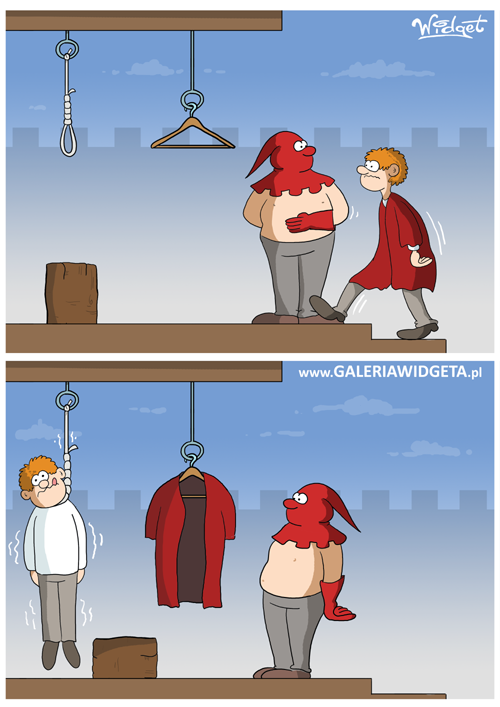 GaleriaWidgeta's tweet photo. #kat #rysuneksatyryczny #komiks #skazaniec #skazany #wisielec #wieszak #wisi #ciuch #satyra #czarnyhumor #humorrysunkowy #humorobrazkowy https://t.co/kQQu0opILx
