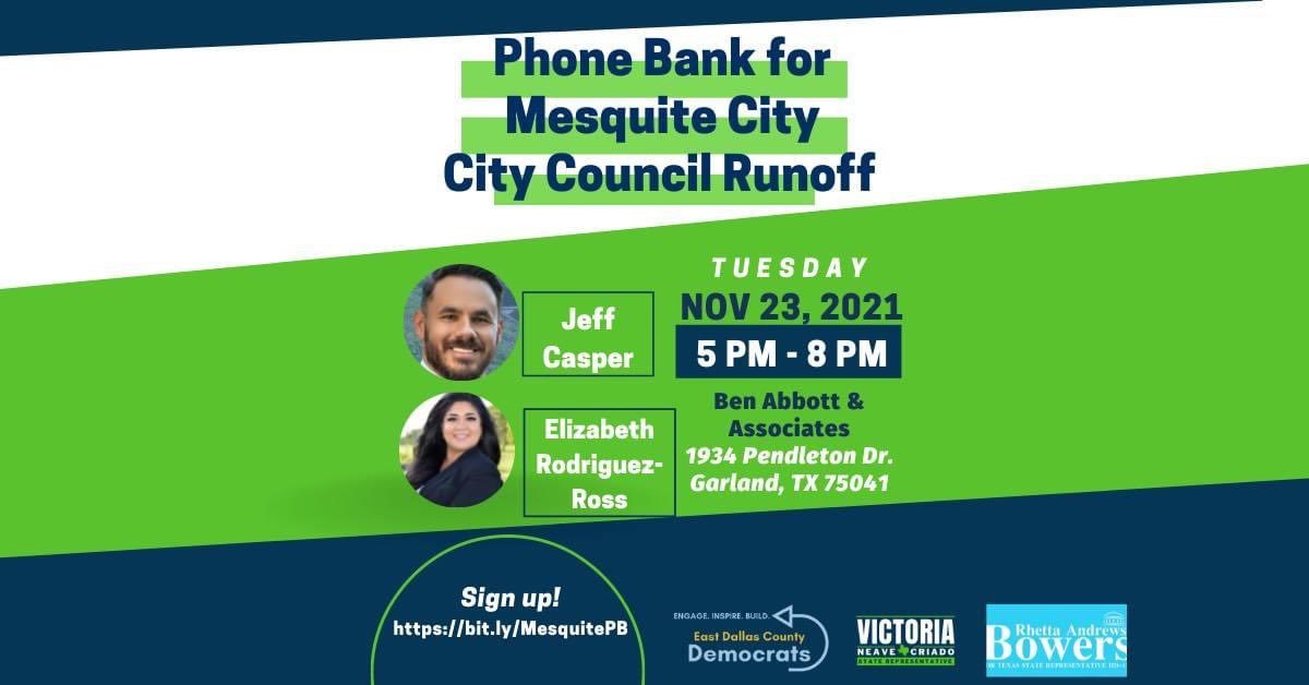 Victoria4Texas's tweet photo. Hi! Volunteers wanted tonight to 🤳🏽phone bank to elect @Jeff_Casper (Dist 1) &amp; @electelizabeth3 Elizabeth Rodriguez-Ross (Dist 3) to Mesquite City Council! Sign up here pls: https://t.co/Hcr1e1vCDz

5 pm to 8 pm
Ben Abbott &amp; Associates
1934 Pendleton Dr. Garland, TX 75041 https://t.co/VCVfhcCllG