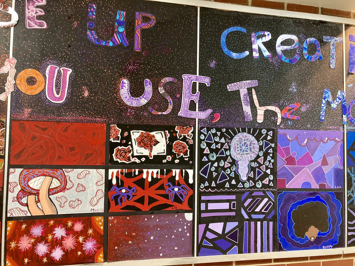 Art_with_MsG's tweet image. Our Advanced 8th grade class finished up their mural this week outside of the Learning Commons! #TeamKidsFirst #CreativityatCarroll #MiddleSchoolArt
