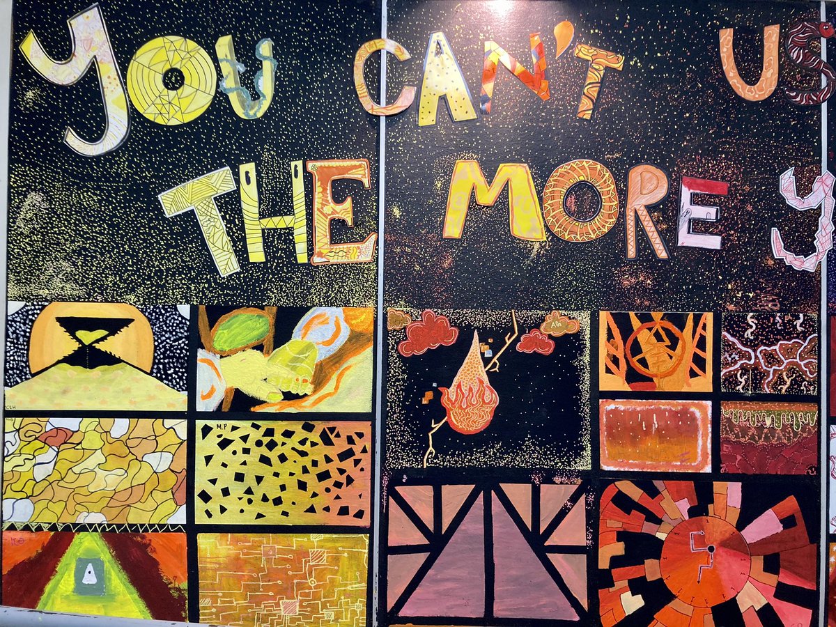 Art_with_MsG's tweet image. Our Advanced 8th grade class finished up their mural this week outside of the Learning Commons! #TeamKidsFirst #CreativityatCarroll #MiddleSchoolArt