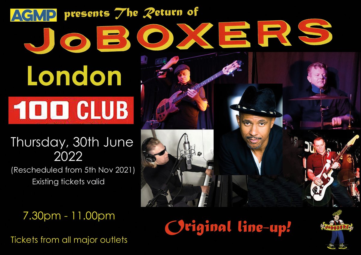 30th June 2022, rescheduled from Nov 5th. Existing tickets valid. #joboxers #joboxers_band #joboxerstour #100club #100clublondon #London #londonnightlife #londonvenue