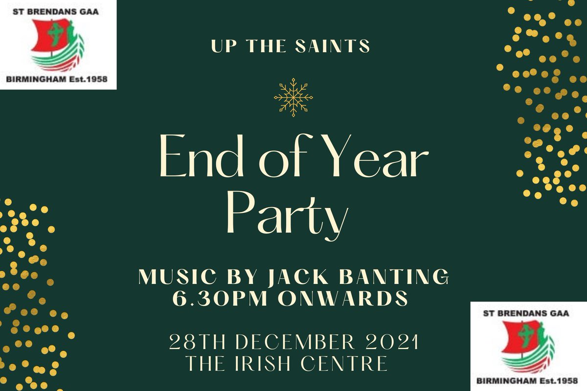 BrendansGAA's tweet photo. ❤️💚St. Brendans 💚❤️
🎄End of Year Christmas Drink 🎄 

Music by the popular @jackbanting 🎤🎸

🟢 Tuesday 28th December 
🔴 From 6.30pm till late 
🟢 The Irish Centre Bham
🔴 Free Entry 

Everyone welcome to enjoy one big party before the year ends! https://t.co/vLKJUdOobs