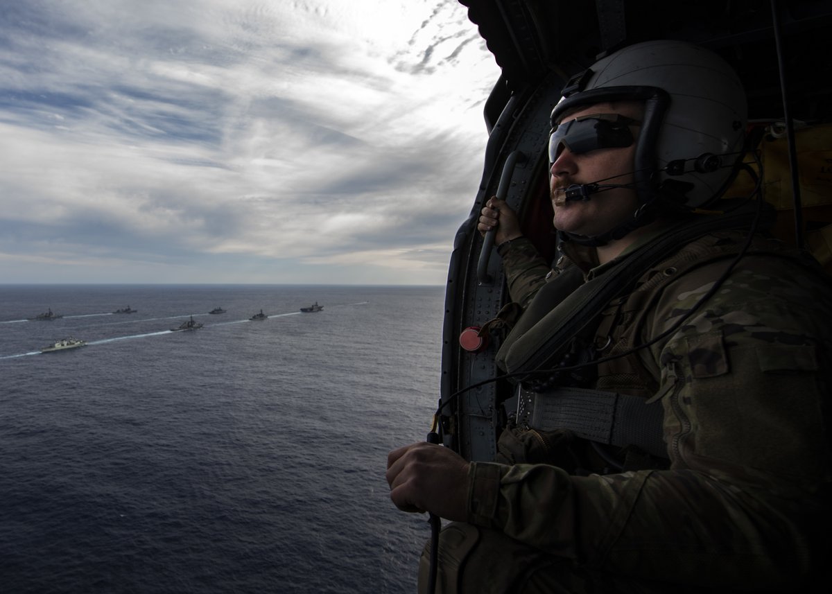 USNavy's tweet photo. ⚓ 🇦🇺 🇨🇦 🇩🇪 🇯🇵 🇺🇸 ⚓ 

5 nations participate in exercise #ANNUALEX 2021, with Navy elements of the @Australian_Navy, @RoyalCanNavy, @deutschemarine, @jmsdf_pao_eng &amp; #USNavy in the Philippine Sea, demonstrating inoperability and a joint commitment to a #FreeAndOpenIndoPacific. https://t.co/EE8Ezyerv7