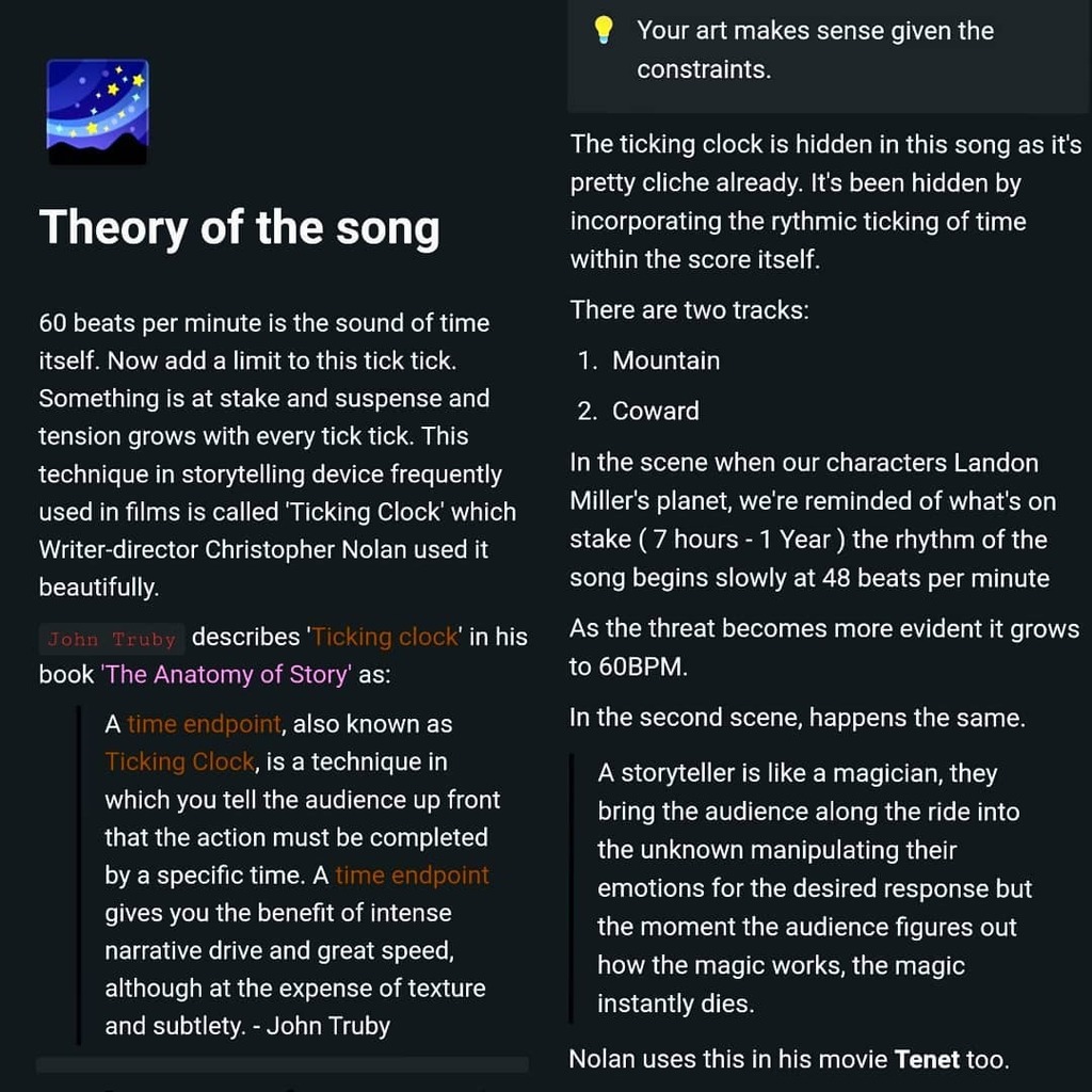 Notes about one of my favourite @hanszimmer track 'No Time For Caution' from the movie 'Intersteller'.

#intersteller #hanszimmer #hanszimmerinterstellar #christophernolan #notimeforcaution #hanszimmerliveontour #music #backgroundmusic #bestsoundtrack #soundtrack #soundengineer