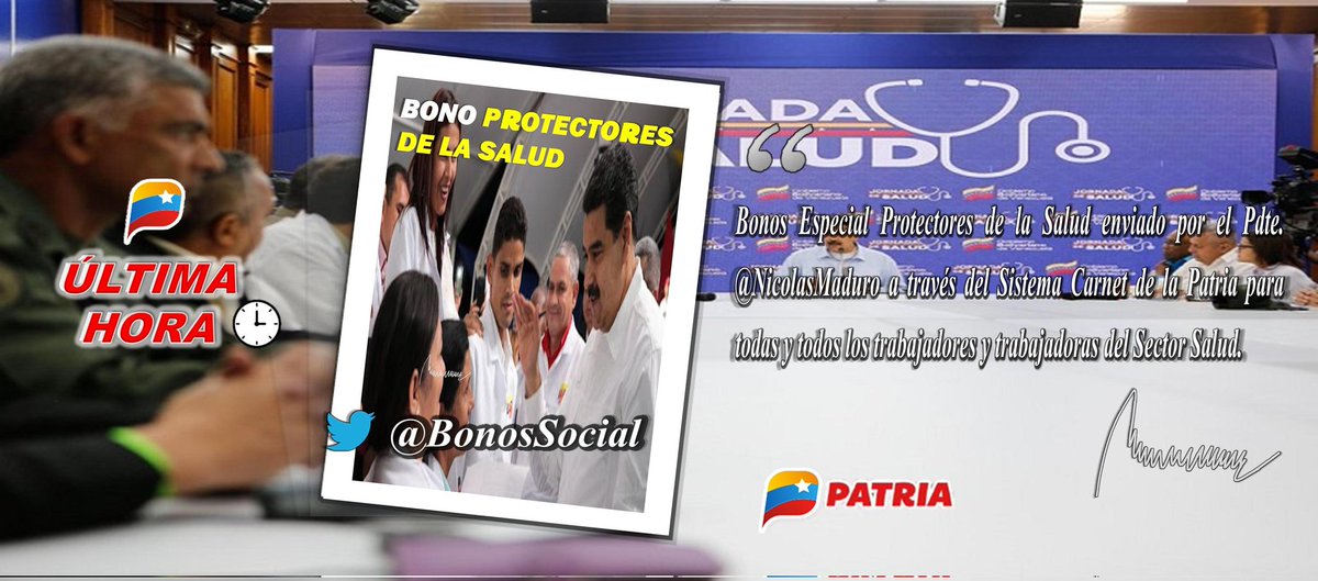#ÚLTIMAHORA: Inicia hoy #23Nov la entrega del Bonos Especial #ProtectoresDeLaSalud a través del Sistema <a href="/CarnetDLaPatria/">Carnet de la patria</a> enviado por nuestros Pdte. <a href="/NicolasMaduro/">Nicolás Maduro</a> para todas y todos los trabajadores del sector Salud

Monto a recibir: 15,40 Bs.

#FelizCumpleañosPresidente
